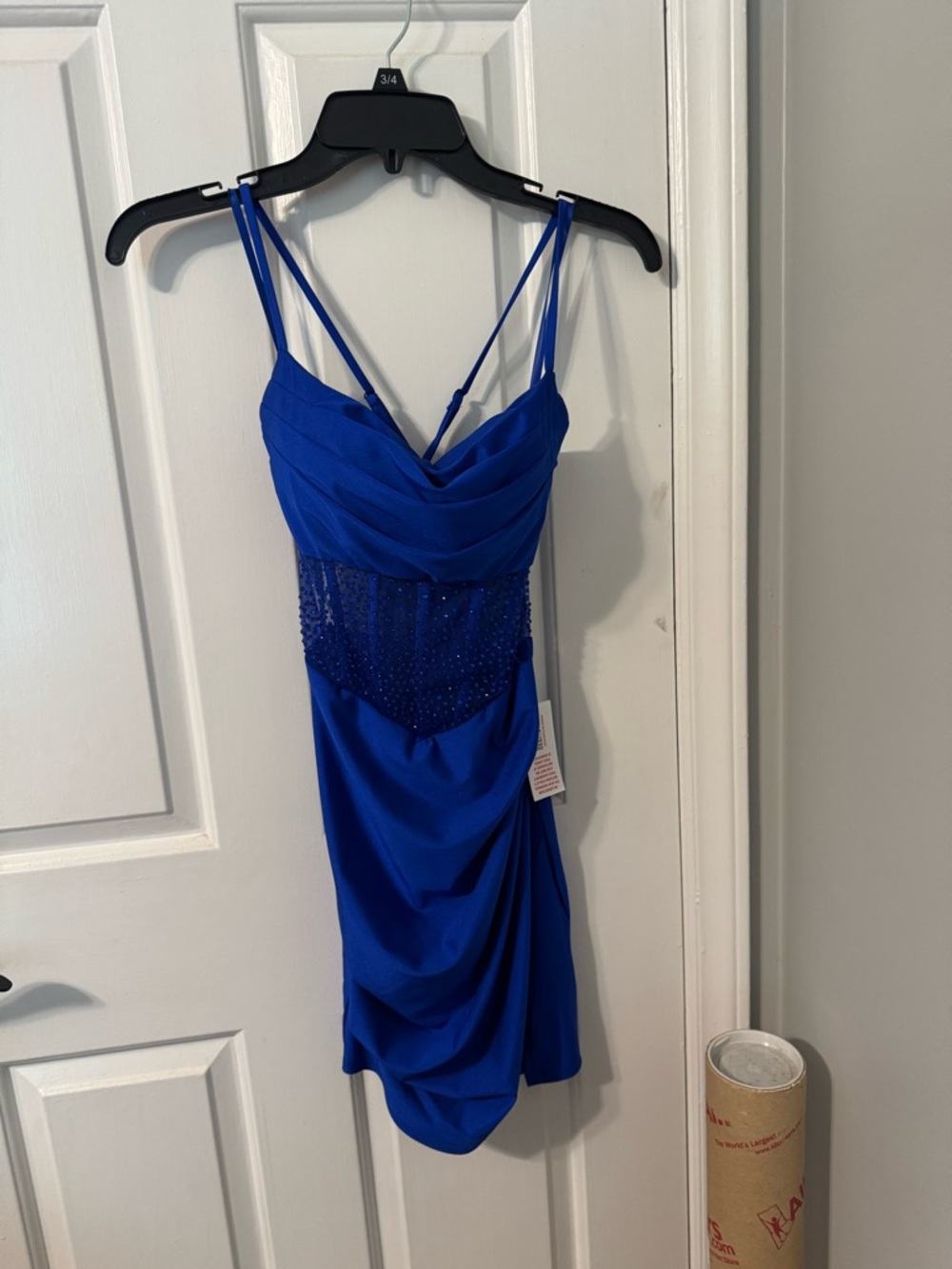 Royal Blue Evening Dress with Beaded Waist